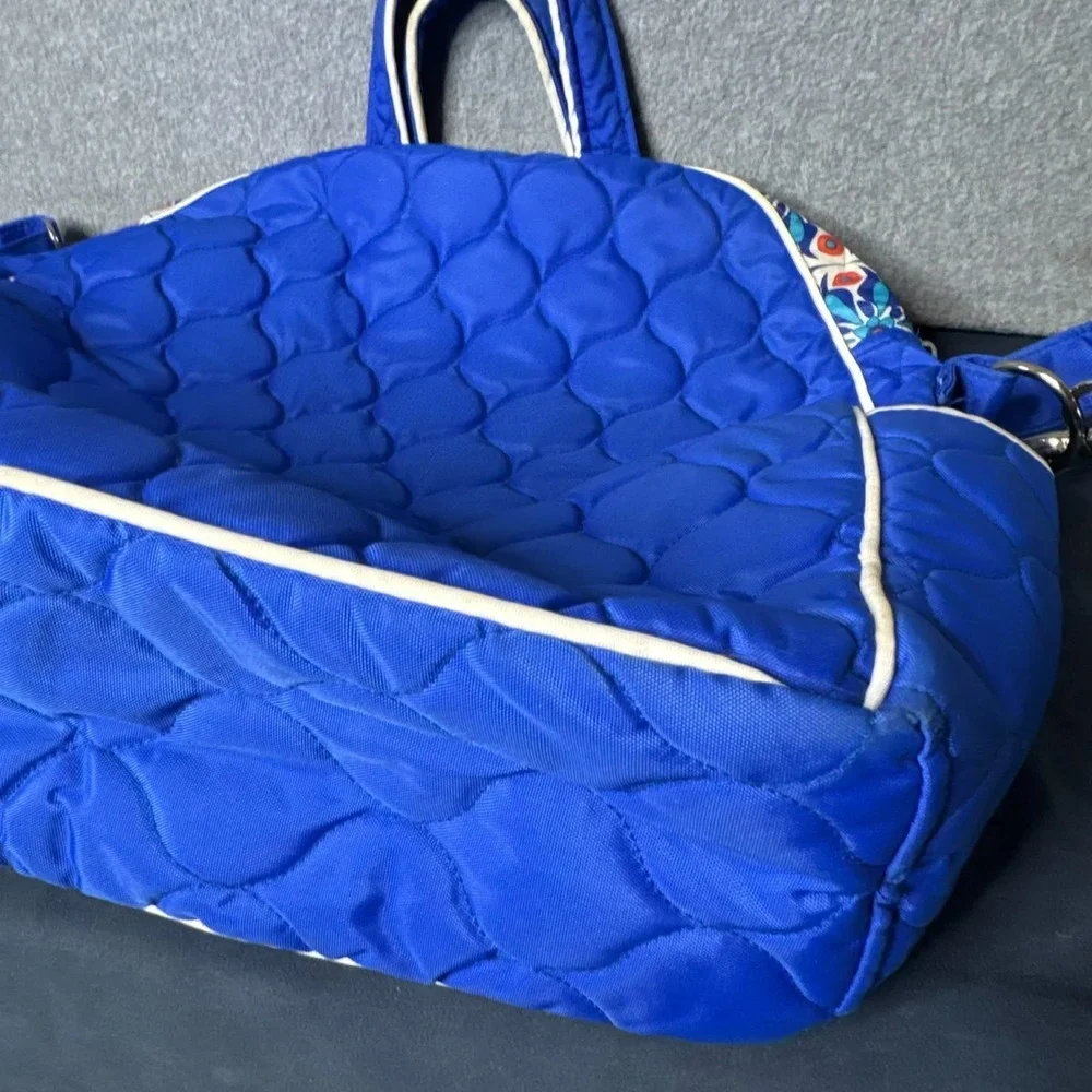 Cinda B Bag Quilted Hobo Tennis Tote Blue Floral Quilted Shoulder Strap Full Zip